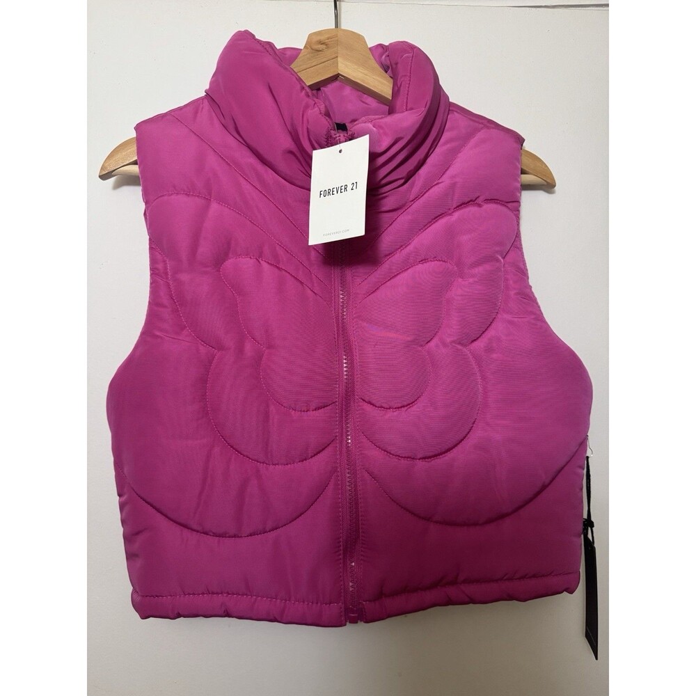 Forever 21 pink puffer vest with butterfly embroidered NWT size small